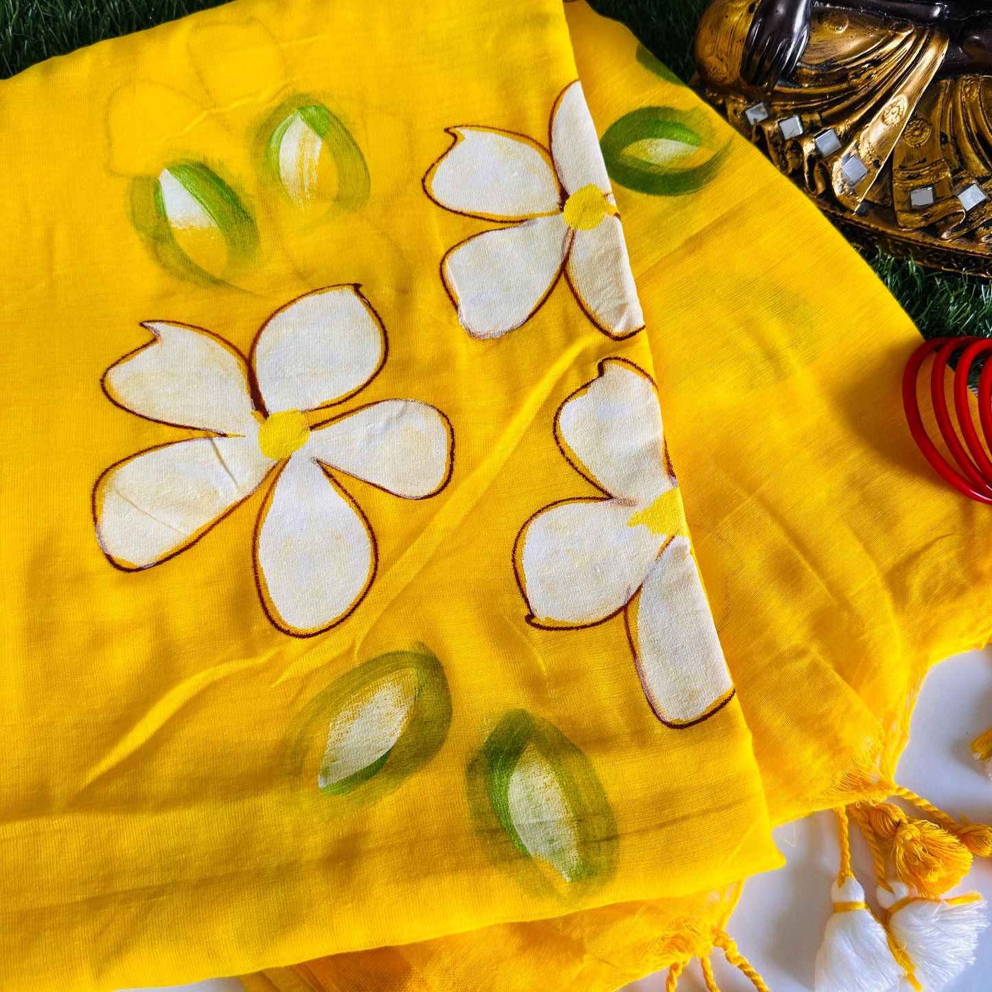 Basant Handpainted Mul Cotton Saree - Khasiyat