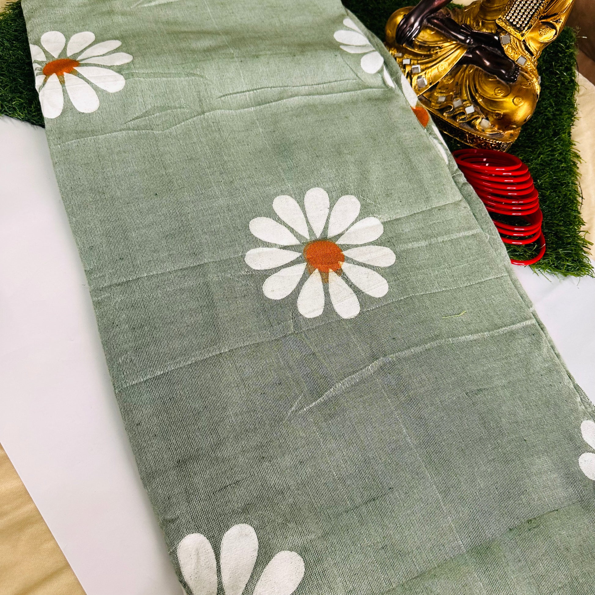 Sage Bloom - Handpainted Saree - Khasiyat