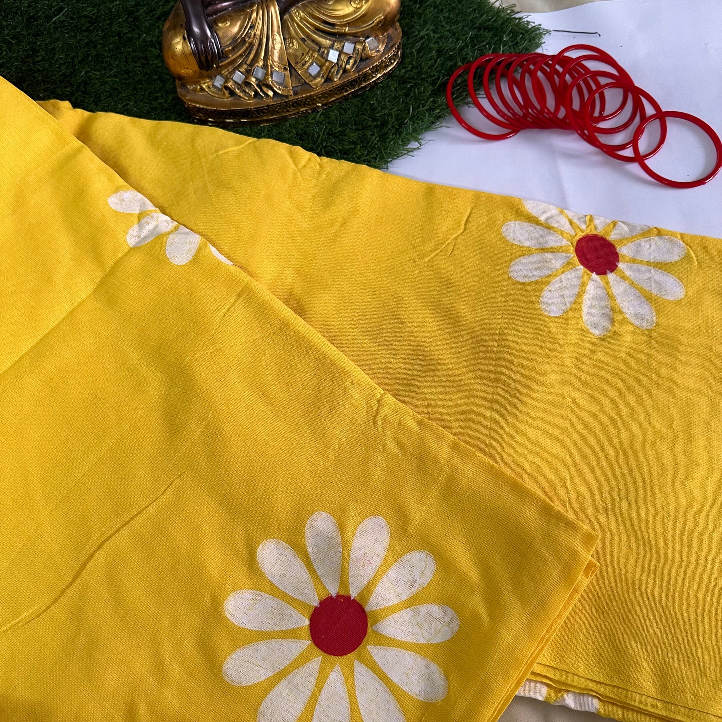 Surya-Daisy – Handpainted Khadi Cotton Saree - Khasiyat