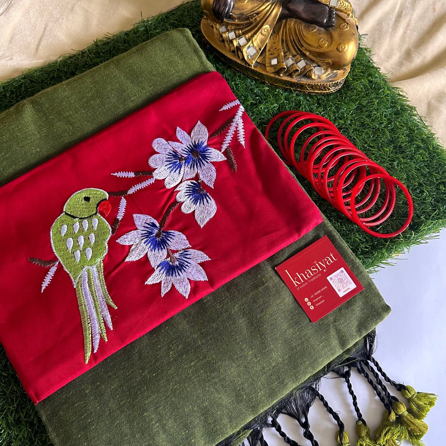 Parrot Melody Handloom Khadi Cotton Saree - Khasiyat
