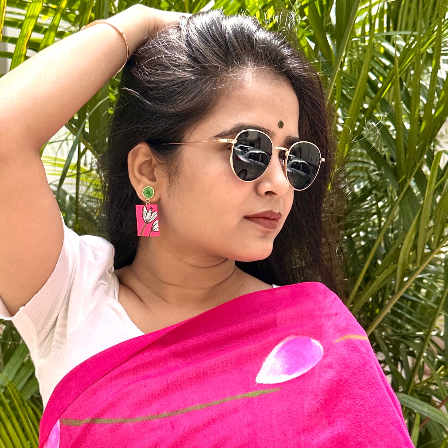 Lotus Bloom Handpainted Fabric Earrings - Khasiyat