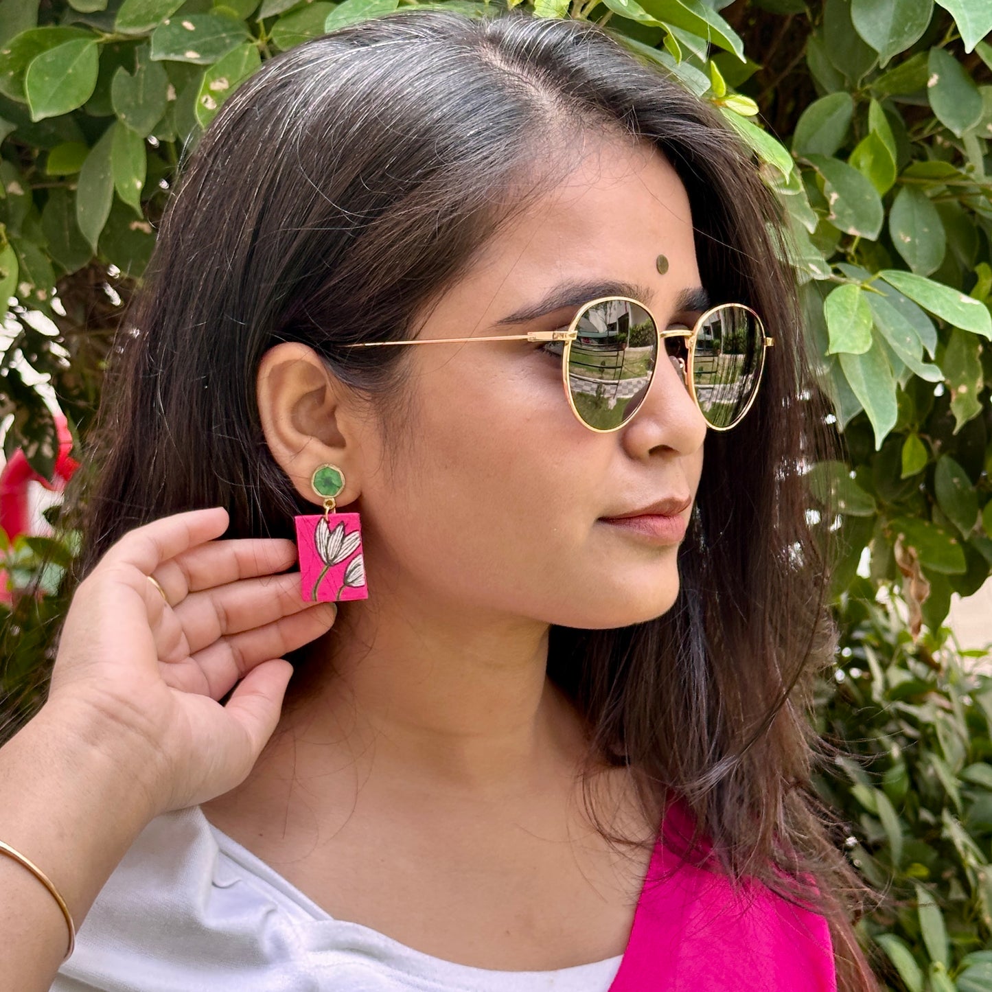 Lotus Bloom Handpainted Fabric Earrings - Khasiyat