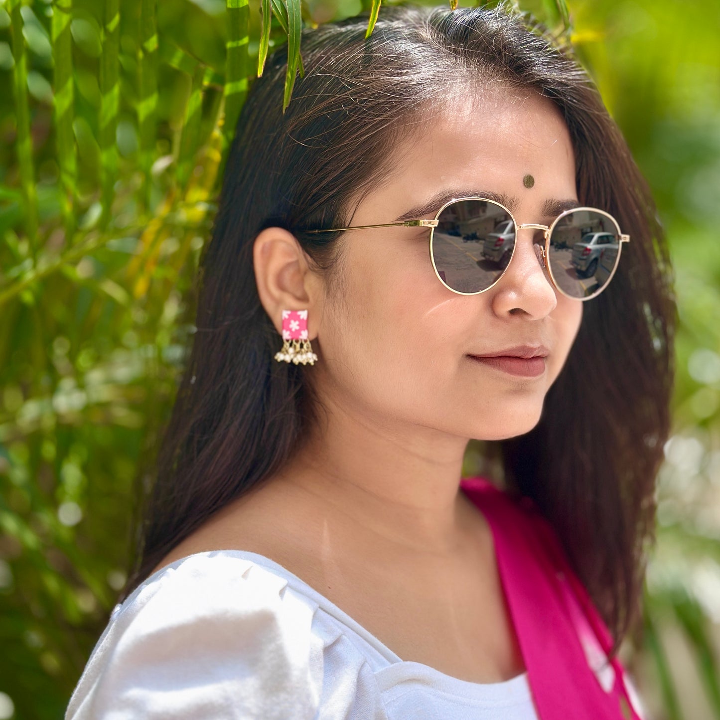 Genda Phool Handpainted Fabric Earrings - Khasiyat