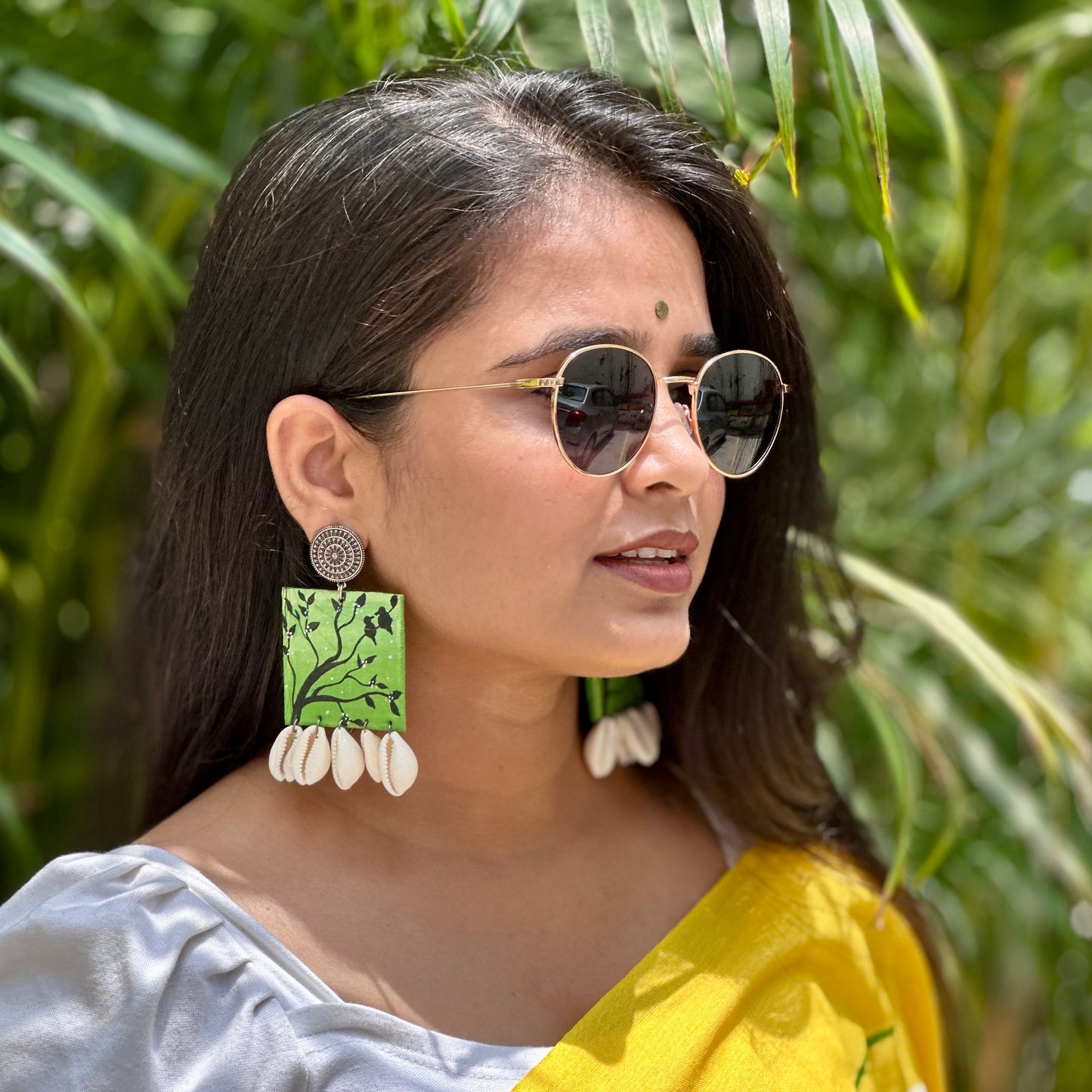 Verdant Bloom Handpainted Shell Earrings - Khasiyat