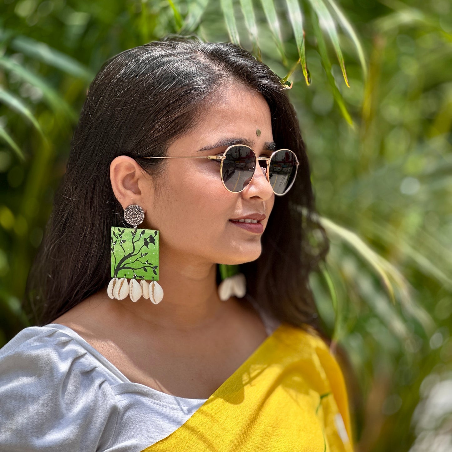 Verdant Bloom Handpainted Shell Earrings - Khasiyat