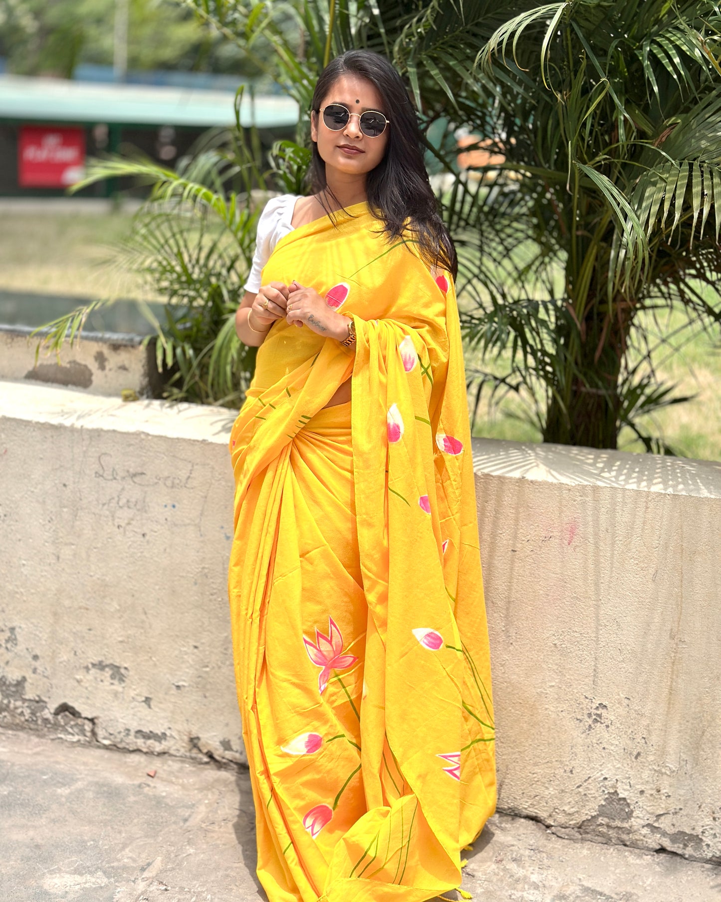 Surya Padma- Handpainted Khadi Cotton Saree - Khasiyat