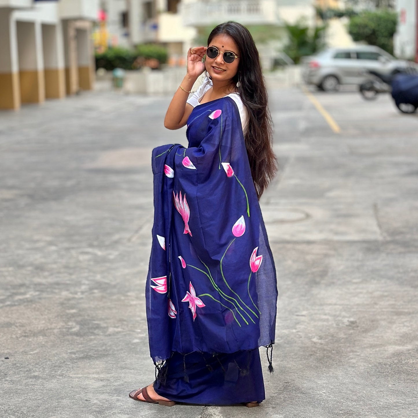 Niraaya- Handpainted Khadi Cotton Saree - Khasiyat