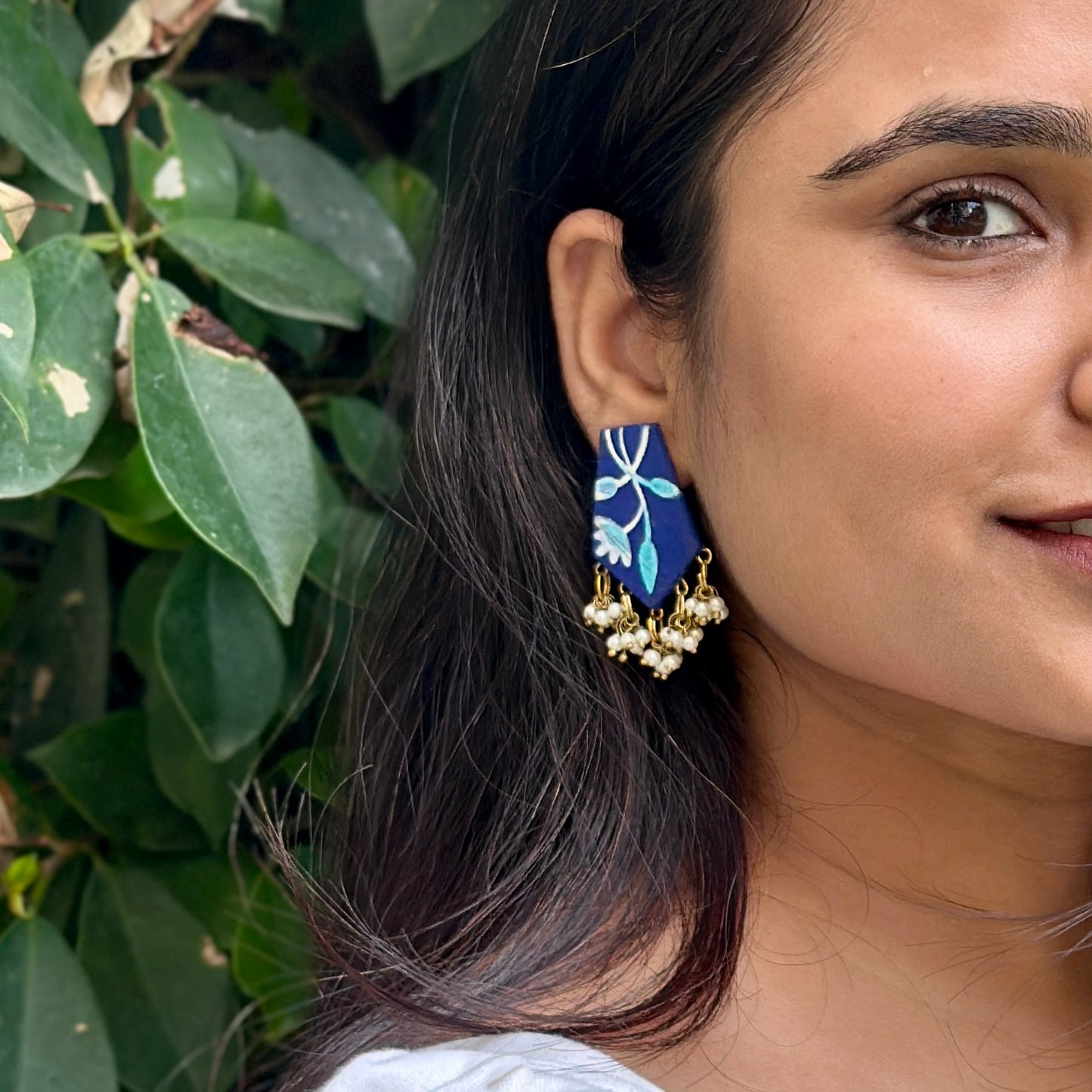 Midnight Blossom Handpainted Earrings - Khasiyat