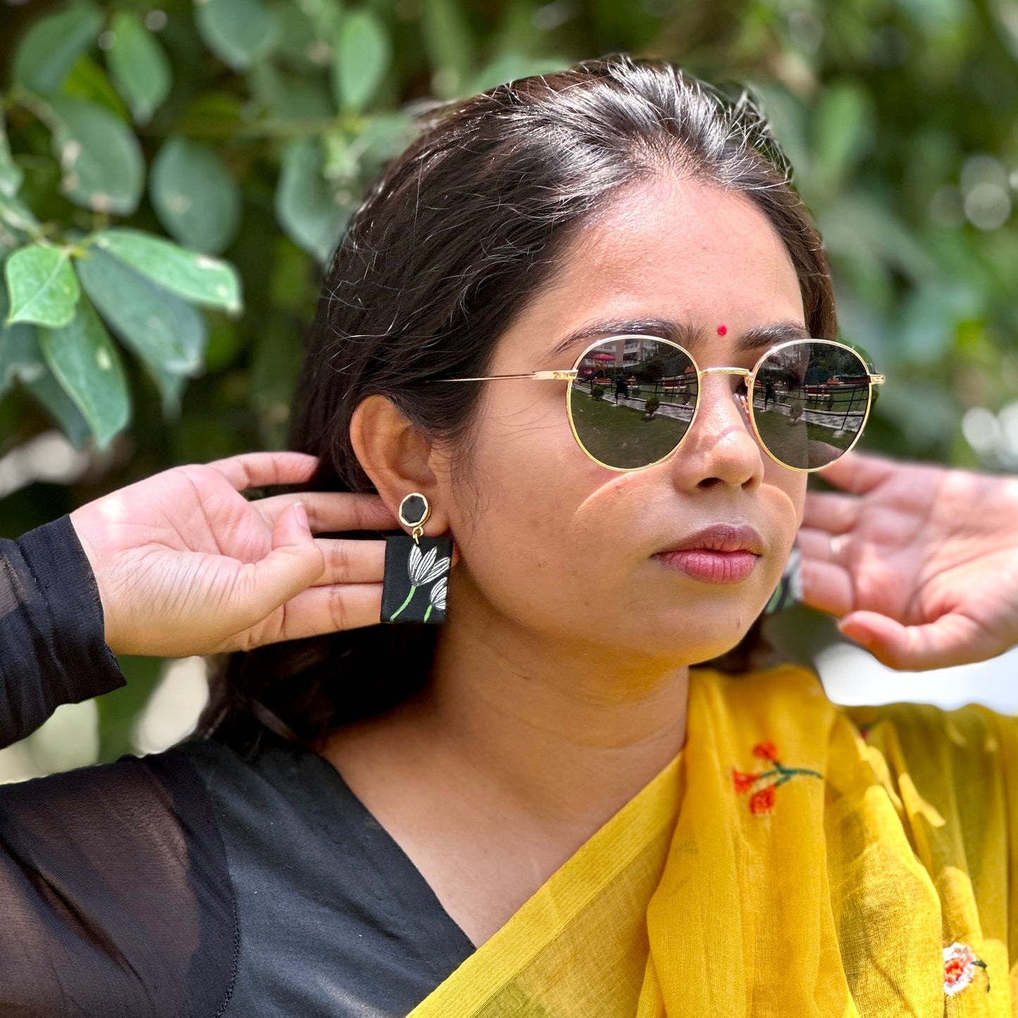 Kamal Tulip Black Handpainted Earrings - Khasiyat