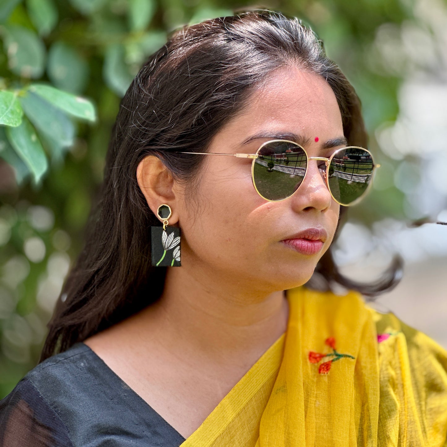 Kamal Tulip Black Handpainted Earrings - Khasiyat
