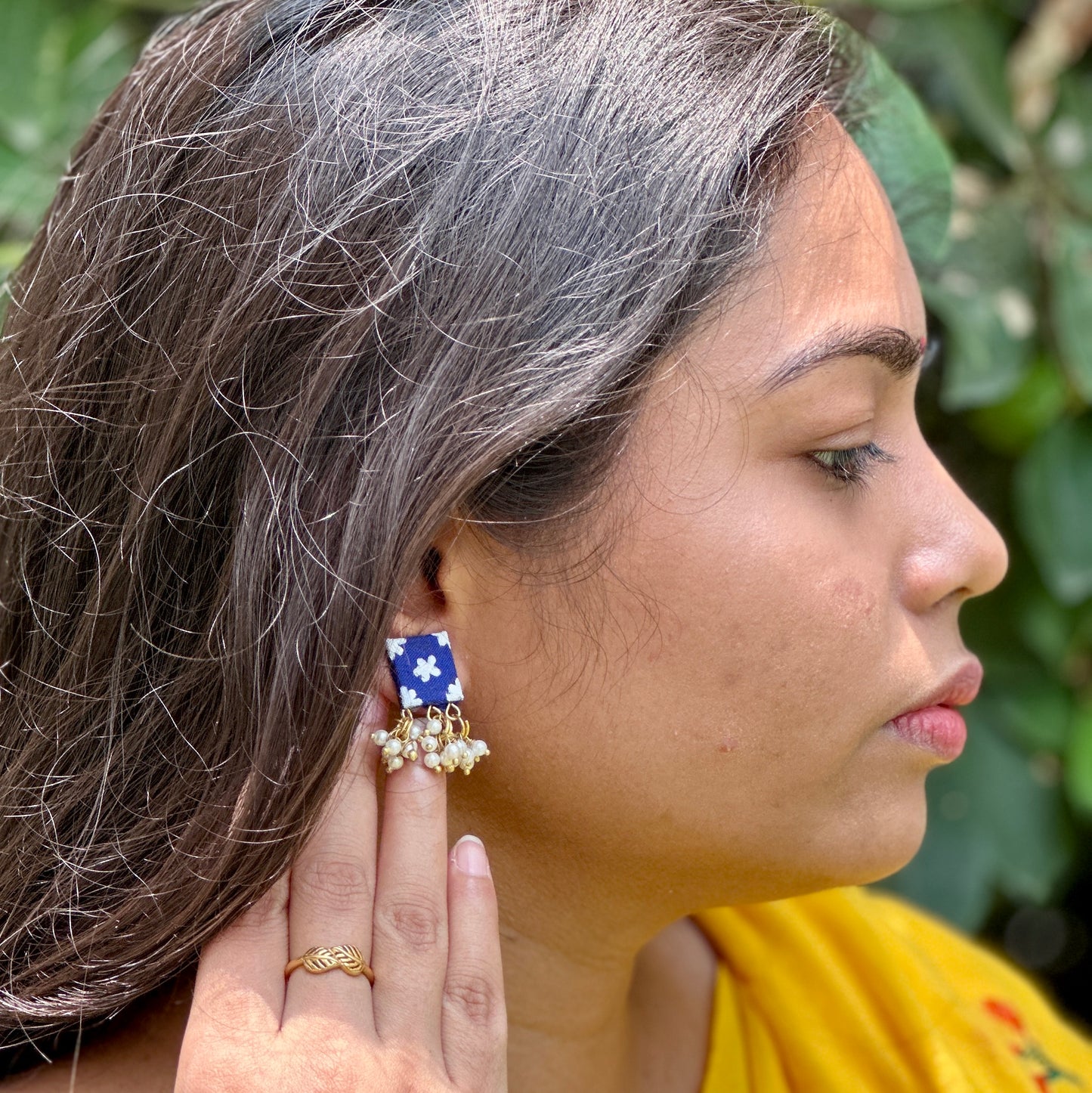 Indigo Bloom Handpainted Mini Studs - Khasiyat