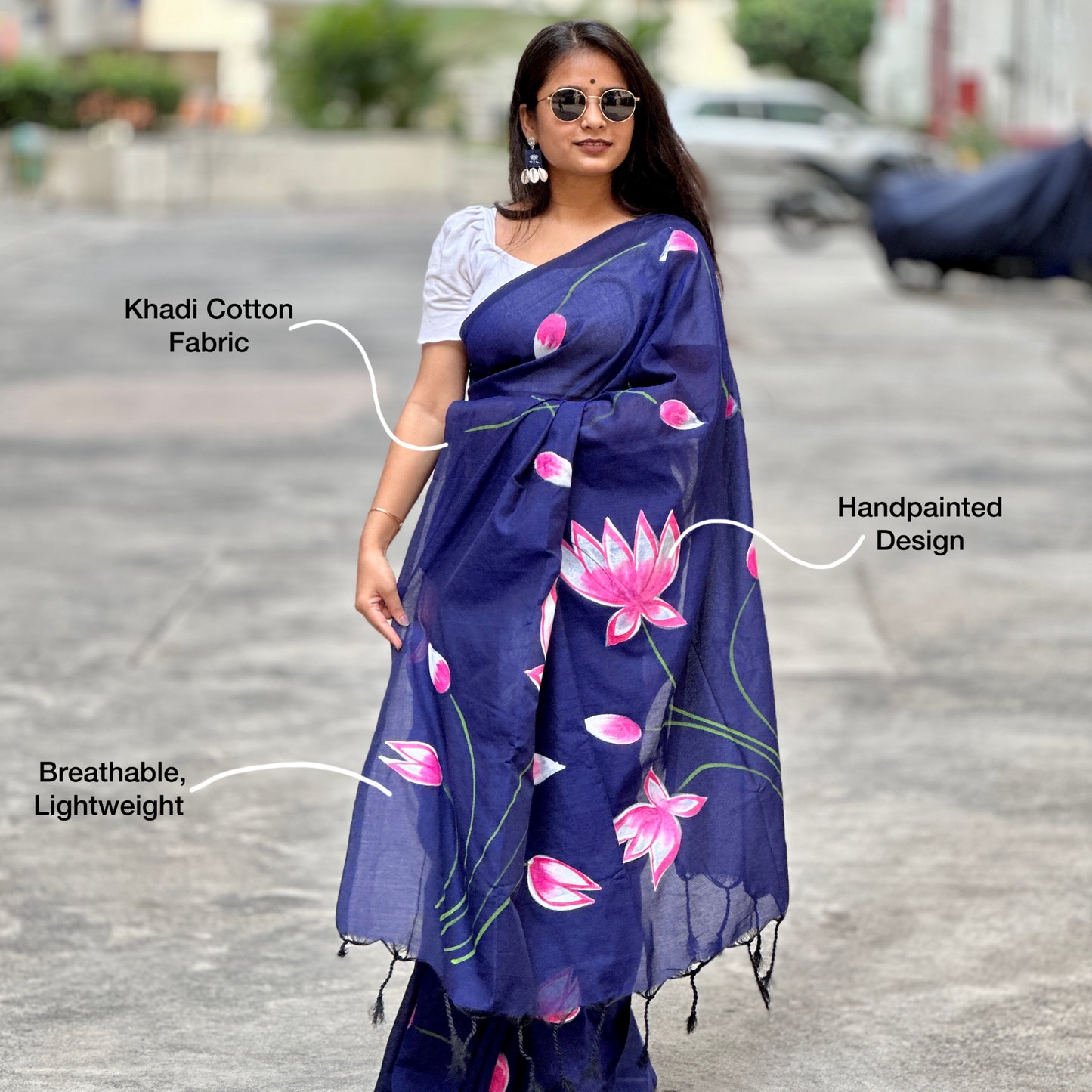 Niraaya- Handpainted Khadi Cotton Saree - Khasiyat