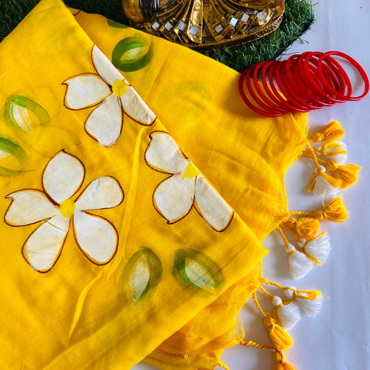 Basant Handpainted Mul Cotton Saree - Khasiyat