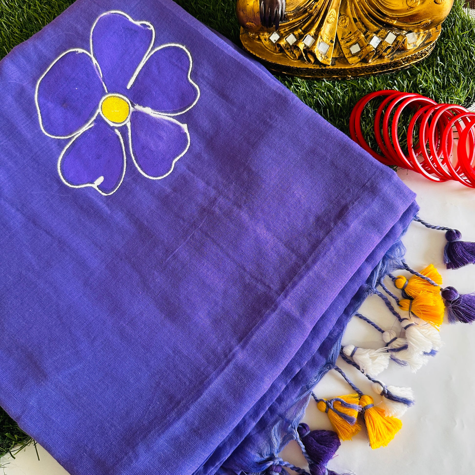 Aabroo Handpainted Mul Cotton Saree - Khasiyat