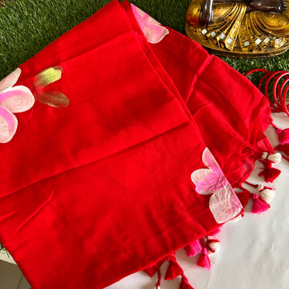 Rangmohini Handpainted Mul Cotton Saree - Khasiyat
