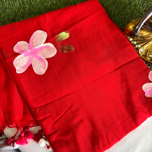 Rangmohini Handpainted Mul Cotton Saree - Khasiyat