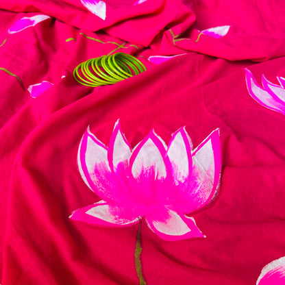 Gulabi Kamal – Handpainted Khadi Cotton Saree