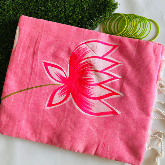 Gulaabi Padma- Handpainted Khadi Cotton Saree