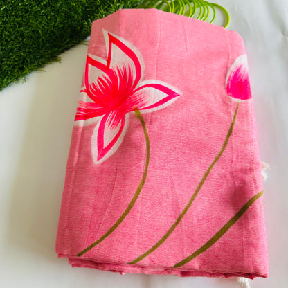 Gulaabi Padma- Handpainted Khadi Cotton Saree - Khasiyat