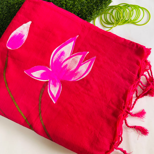 Gulabi Kamal – Handpainted Khadi Cotton Saree