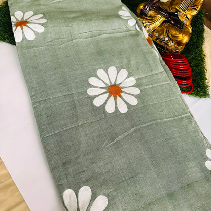 Sage Bloom - Handpainted Saree