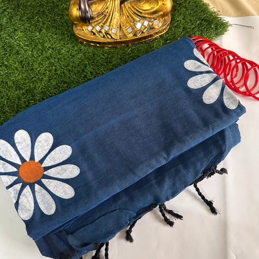 Midnight Bloom- Handpainted Saree