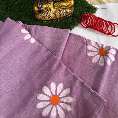 Gul-Daisy Khadi Cotton Handpainted Saree