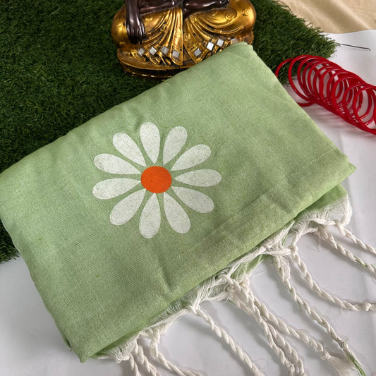 Hari-Daisy – Handpainted Khadi Cotton Saree