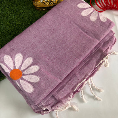 Gul-Daisy Khadi Cotton Handpainted Saree