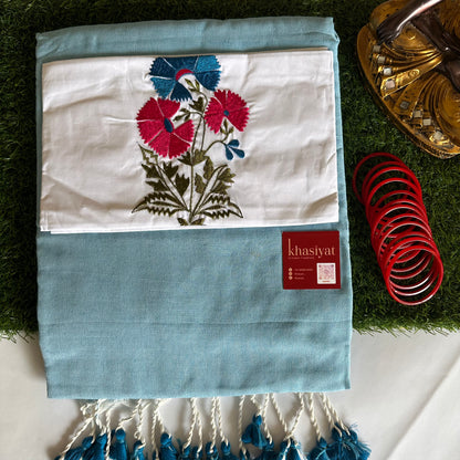 Blue Blossom Handloom Khadi Cotton Saree - Khasiyat