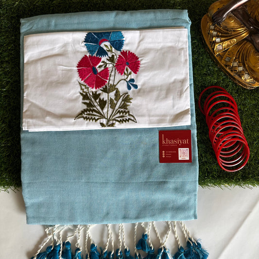 Blue Blossom Handloom Khadi Cotton Saree - Khasiyat