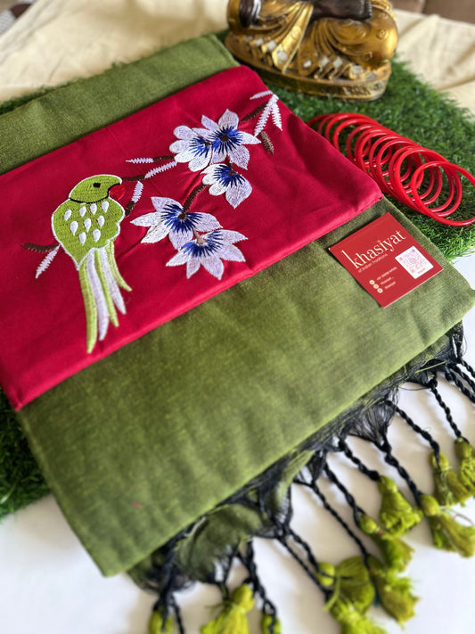 Parrot Melody Handloom Khadi Cotton Saree - Khasiyat
