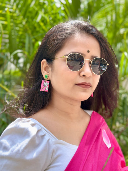 Lotus Bloom Handpainted Fabric Earrings - Khasiyat