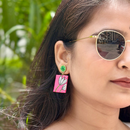 Lotus Bloom Handpainted Fabric Earrings - Khasiyat