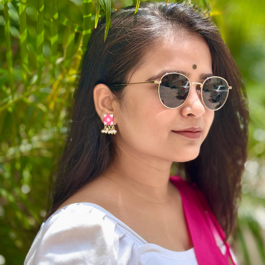 Genda Phool Handpainted Fabric Earrings - Khasiyat