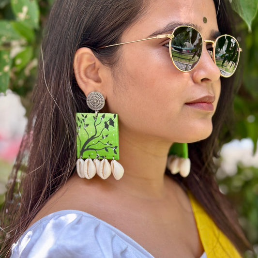 Verdant Bloom Handpainted Shell Earrings - Khasiyat