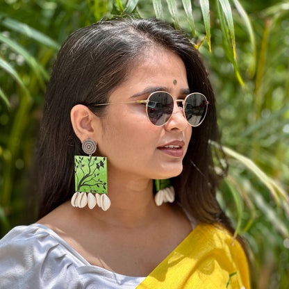 Verdant Bloom Handpainted Shell Earrings - Khasiyat