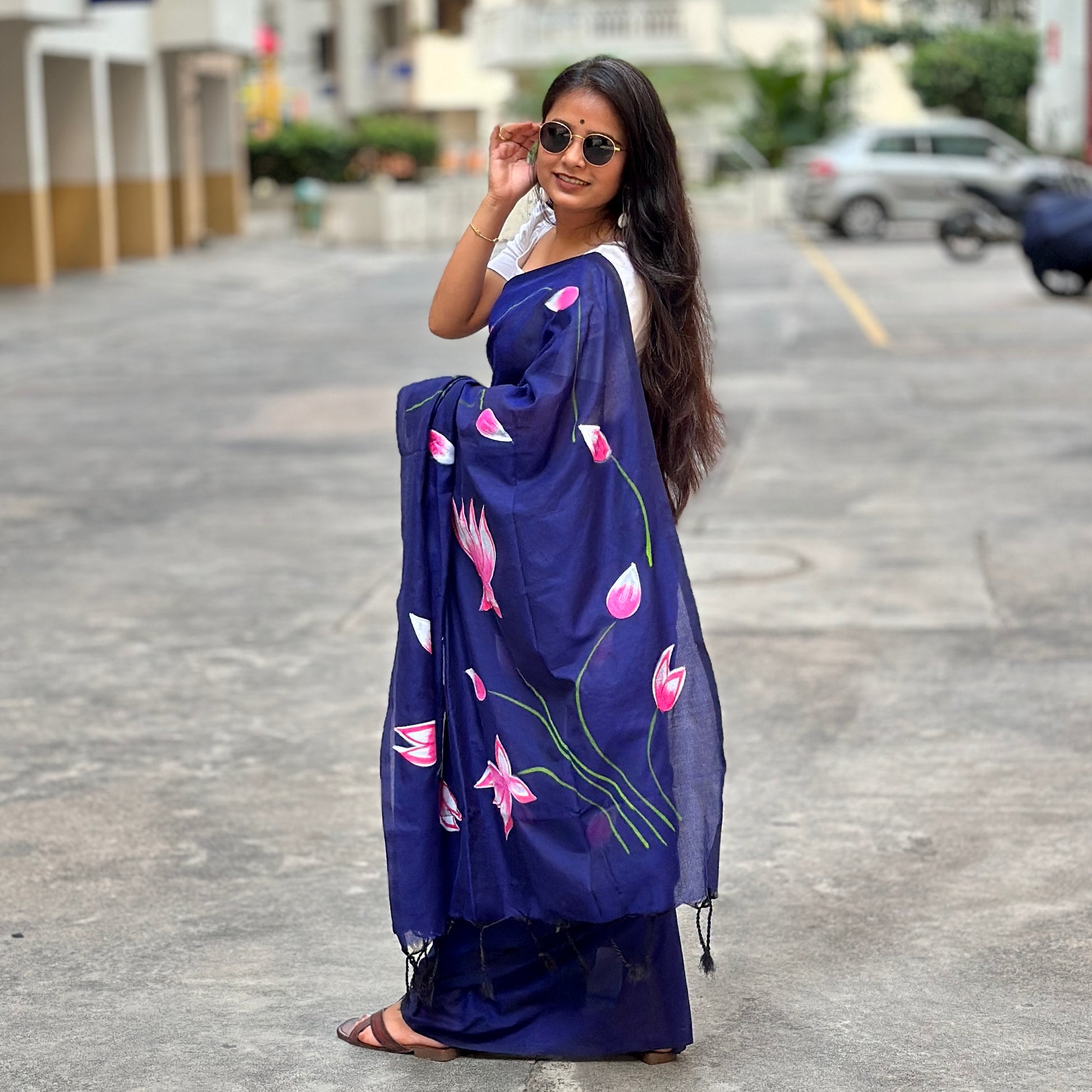 Niraaya- Handpainted Khadi Cotton Saree - Khasiyat