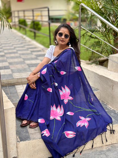 Niraaya- Handpainted Khadi Cotton Saree - Khasiyat