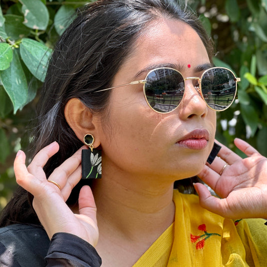 Kamal Tulip Black Handpainted Earrings - Khasiyat