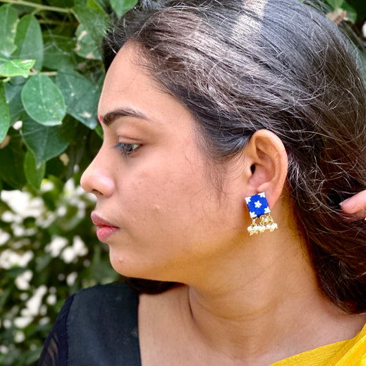 Indigo Bloom Handpainted Mini Studs - Khasiyat