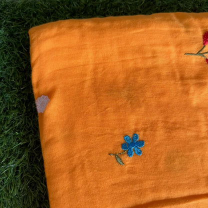 Sunshine Bloom – Hand Embroidered Mul Cotton Saree
