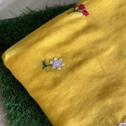 Sunshine Bloom – Hand-Embroidered Yellow Cotton Saree