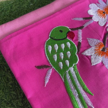Gulabi Parrot Khadi Cotton Saree