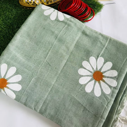 Hari-Daisy – Handpainted Khadi Cotton Saree