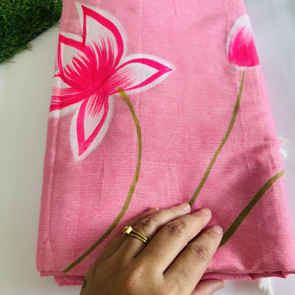 Gulaabi Padma- Handpainted Khadi Cotton Saree