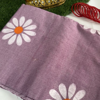 Gul-Daisy Khadi Cotton Handpainted Saree