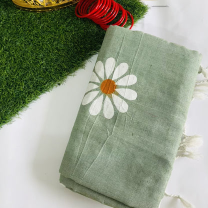 Sage Bloom - Handpainted Saree