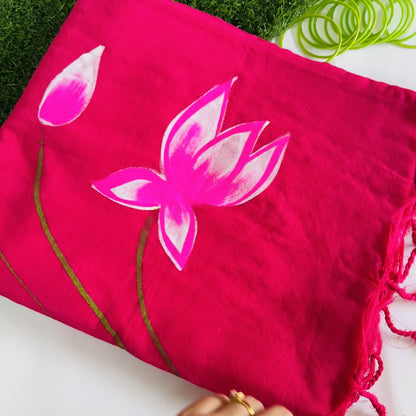 Gulabi Kamal – Handpainted Khadi Cotton Saree